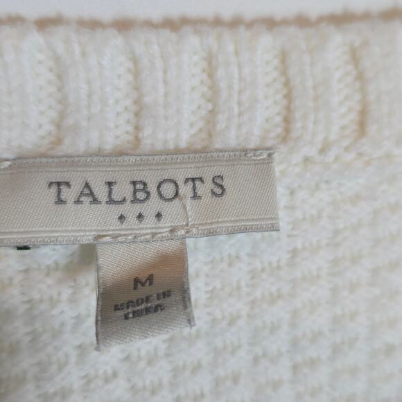 Talbots Women’s Ivory Waffle Knit Pullover Sweater Size M Cotton Blend Crewneck - Picture 9 of 10